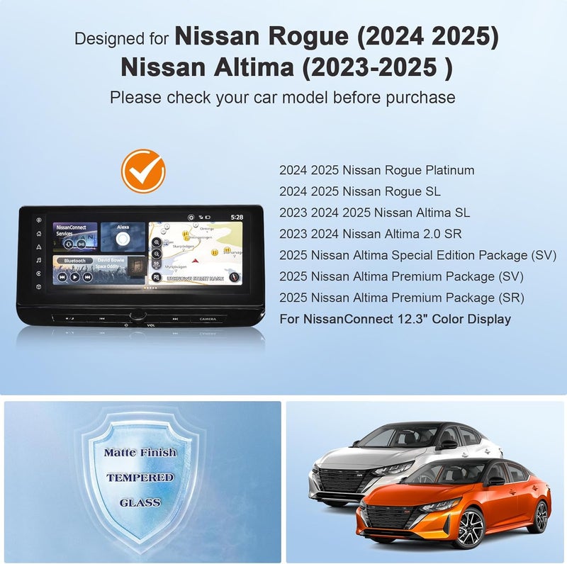 BSTW for 2025 Nissan Rogue Screen Protector for 2023-2025 Nissan Altima (2.0 SR/SL) / 2024 2025 Rogue (Platinum/SL) 12.3" Display 9H Anti-Fingerprint & Glare Tempered Glass Film (Rogue 12.3-In Matte) - Image 3